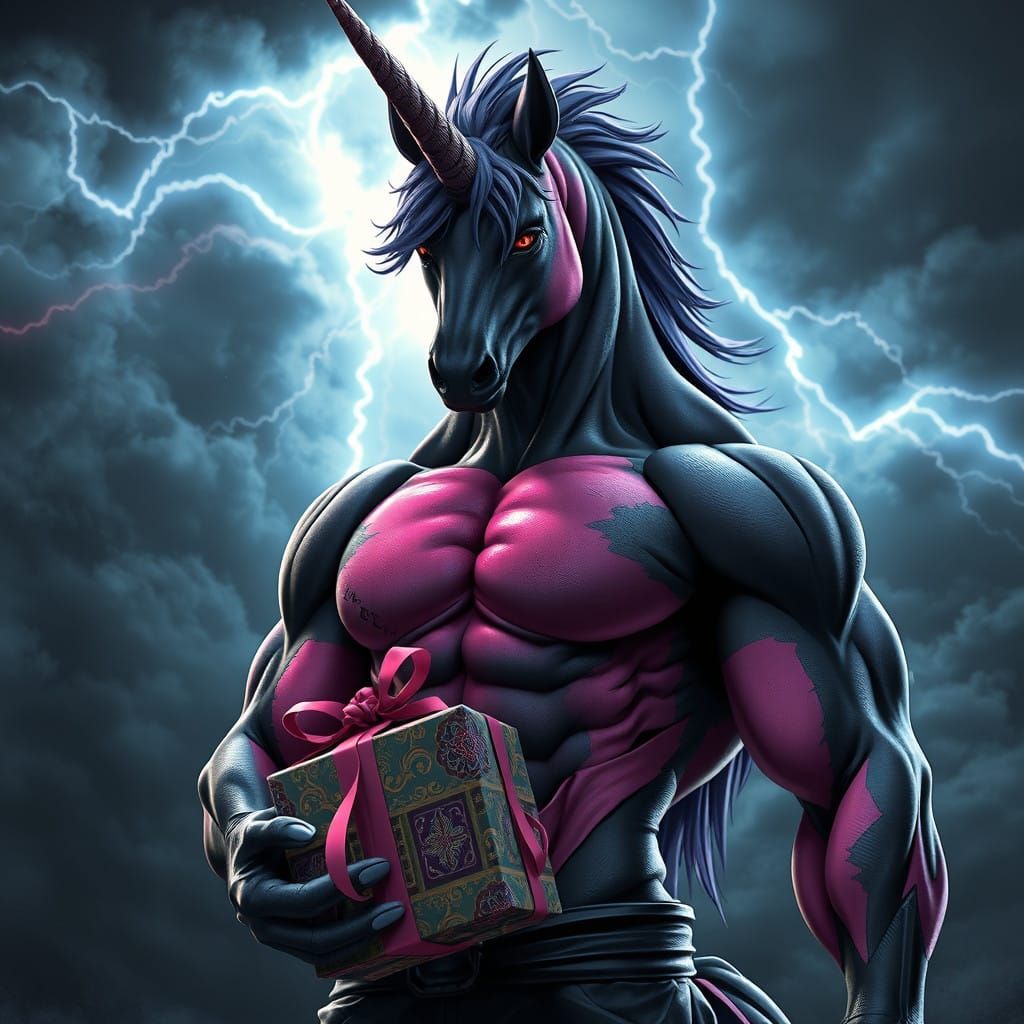 Fierce Unicorns Stand Against a Turbulent Stormy Night in 8K...