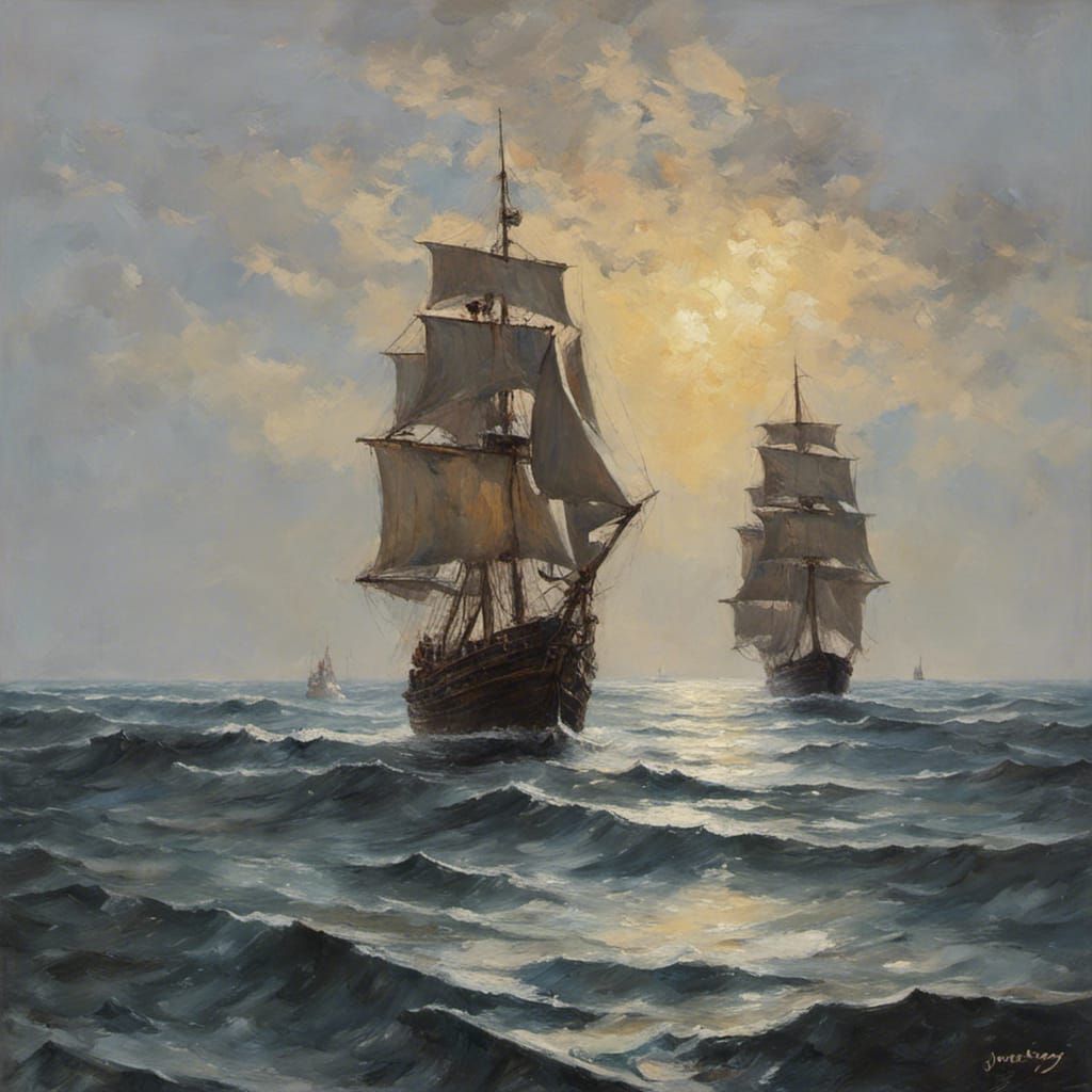Two Ships Sailing: Oil Painting by James Gurney