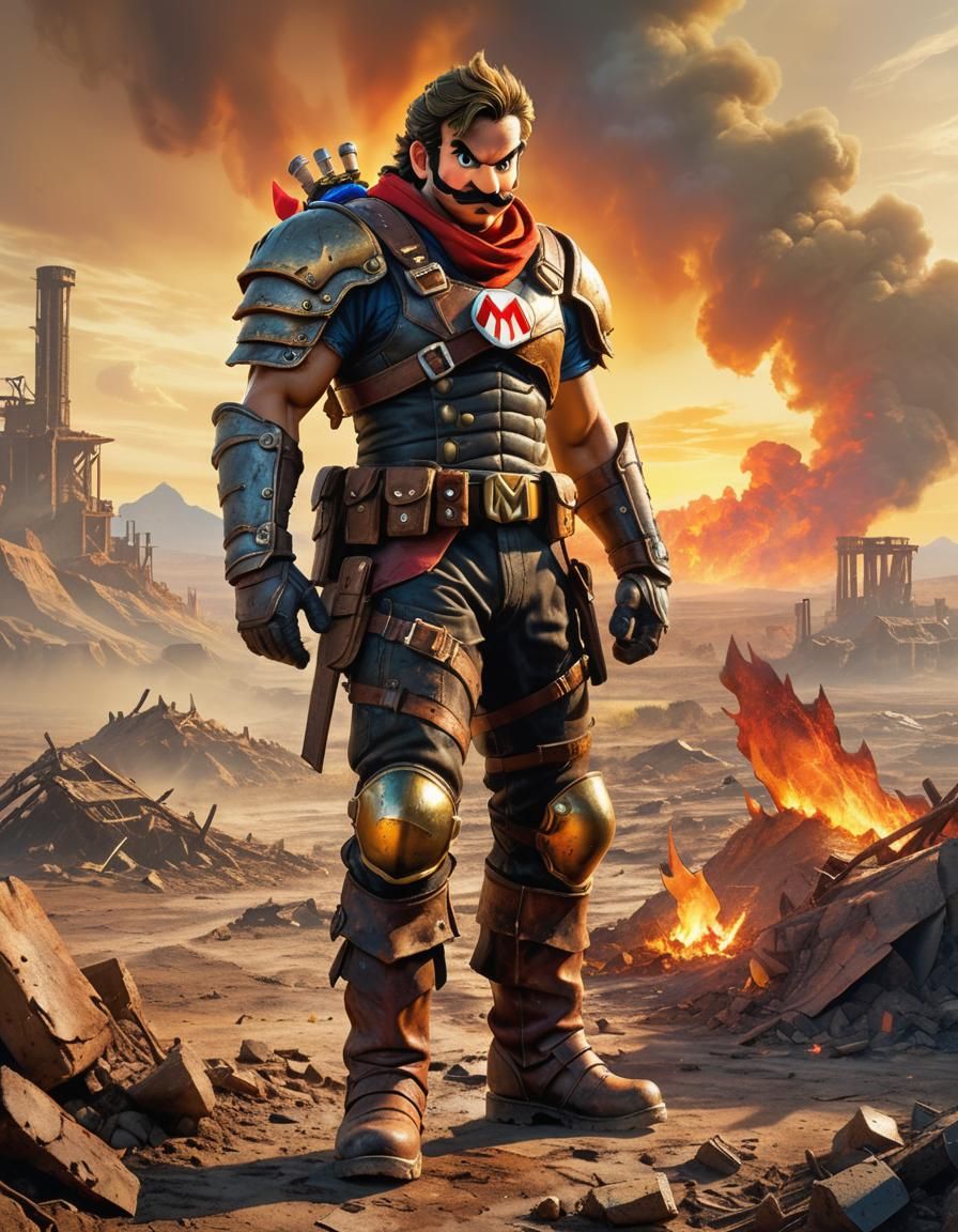 Mario as Post-Apocalyptic Warrior in Digital Painting
