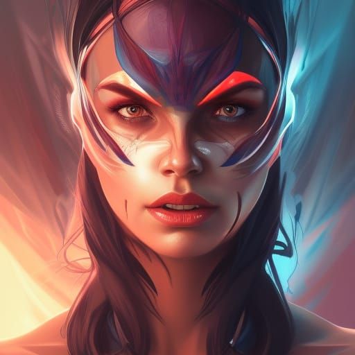 Demonic Superwoman Portrait in Hyperdetailed Style