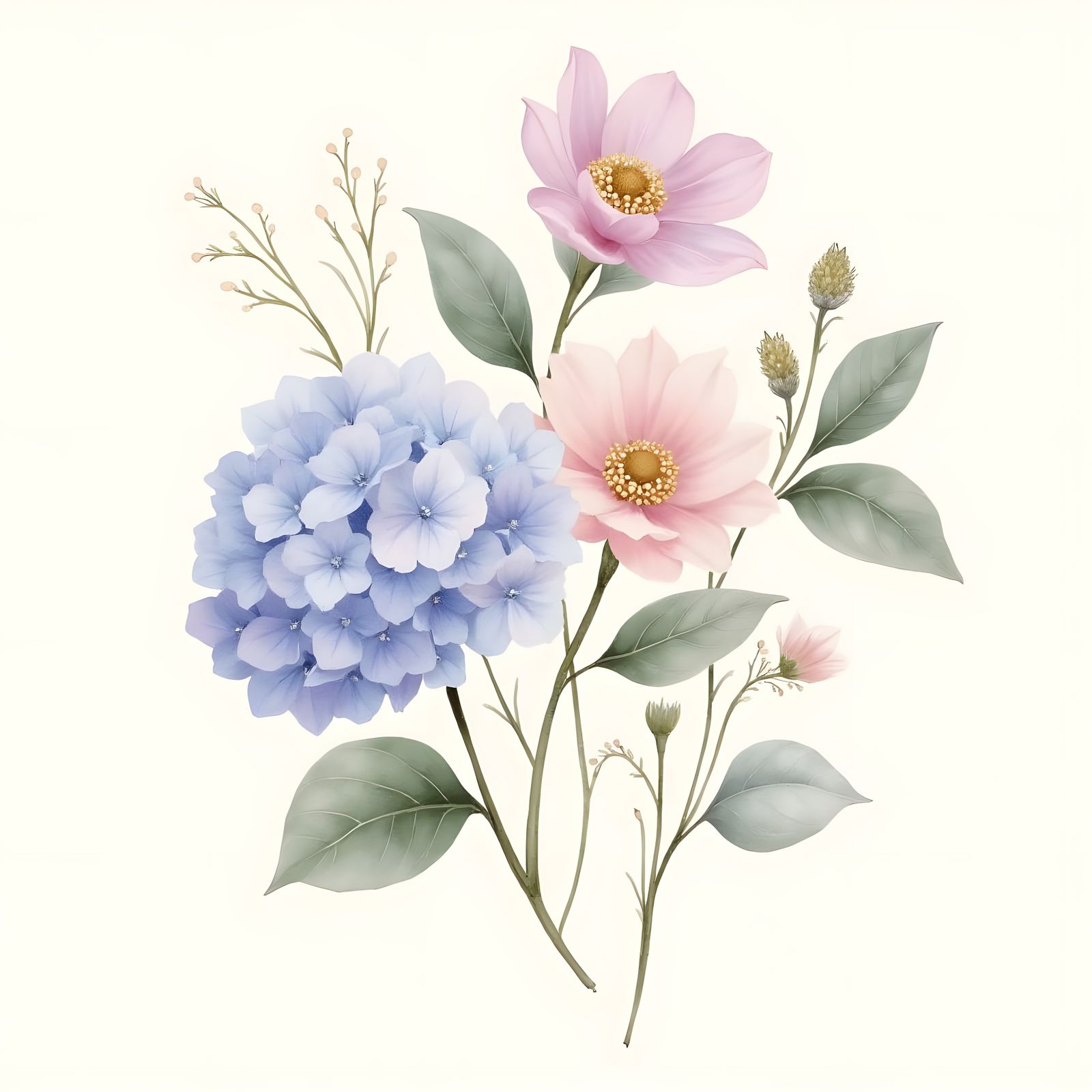 Pastel Watercolor Floral Pattern with Hydrangeas