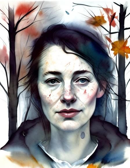 Autumnal Nordic Landscape Watercolor Painting