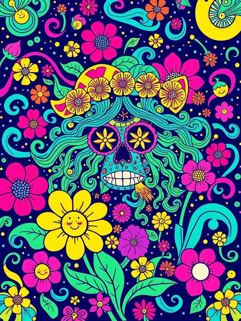 Psychedelic Flowerpower: A Vibrant Digital Illustration