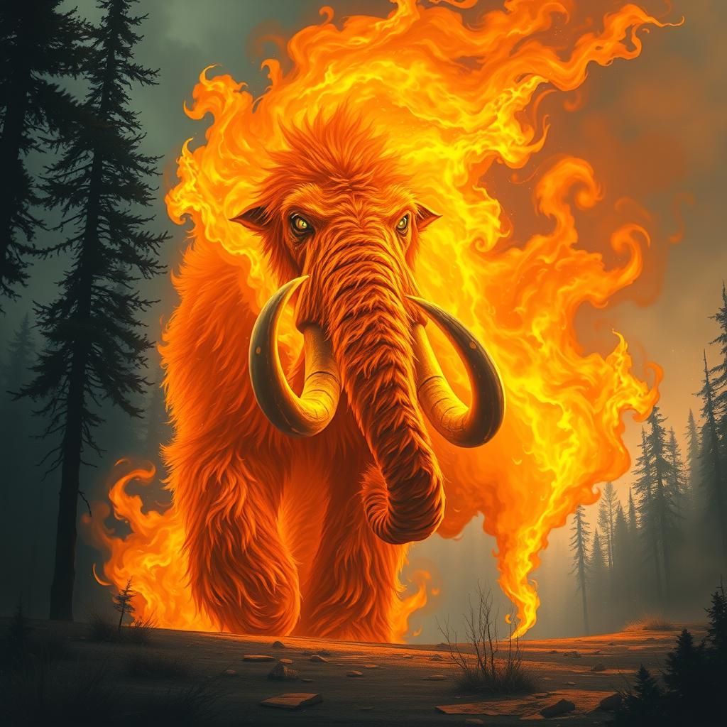 Flaming Mammoth Avatar in Surreal Biomechanical Style