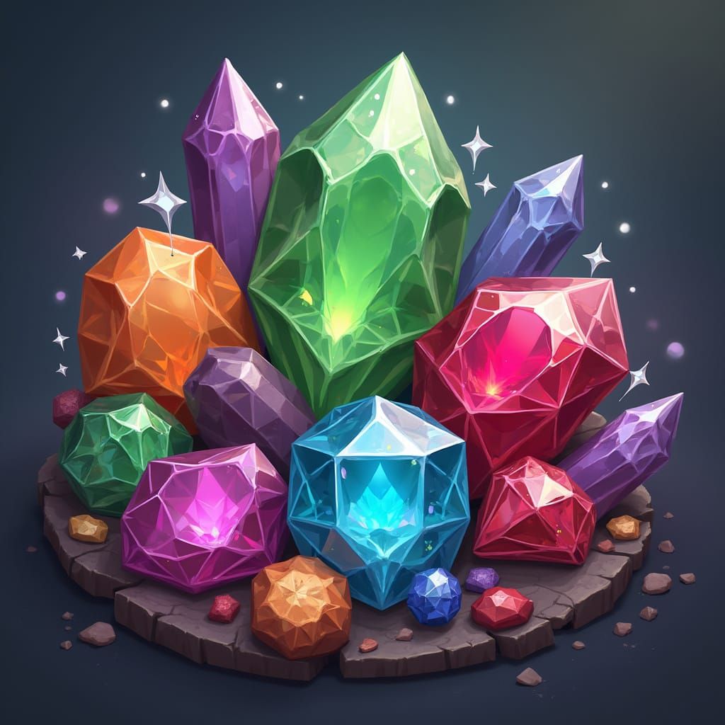Vibrant Gems and Stones in Futuristic Style