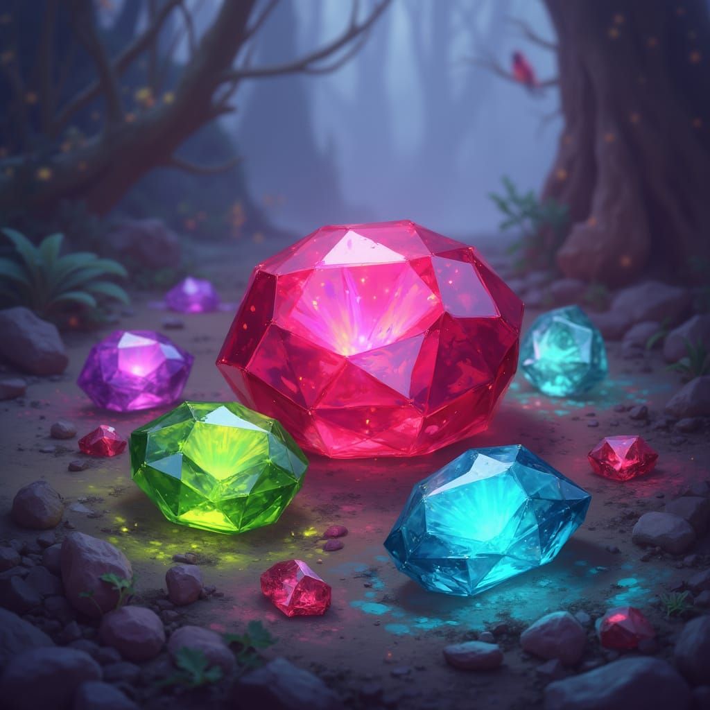 Vibrant Gems and Stones in Fantasy Art Style