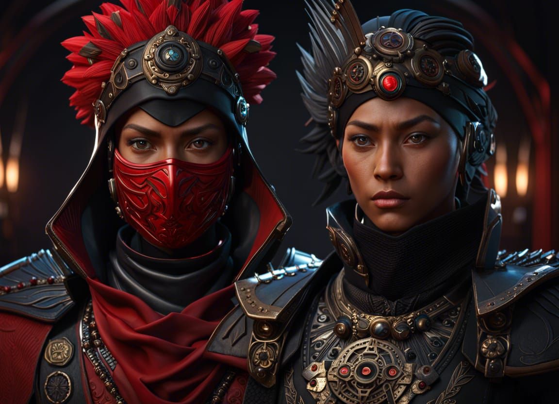 Ninja Staredown in Steampunk Cinematic Style