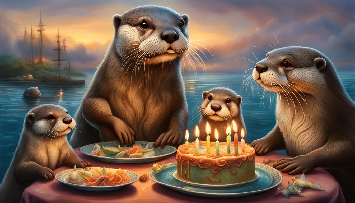 Otter Family Birthday Celebration on the Sea