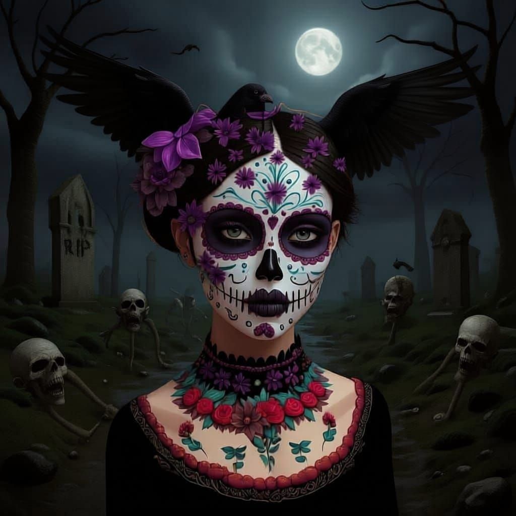 Day of the Dead Woman with Vibrant Blue Hair