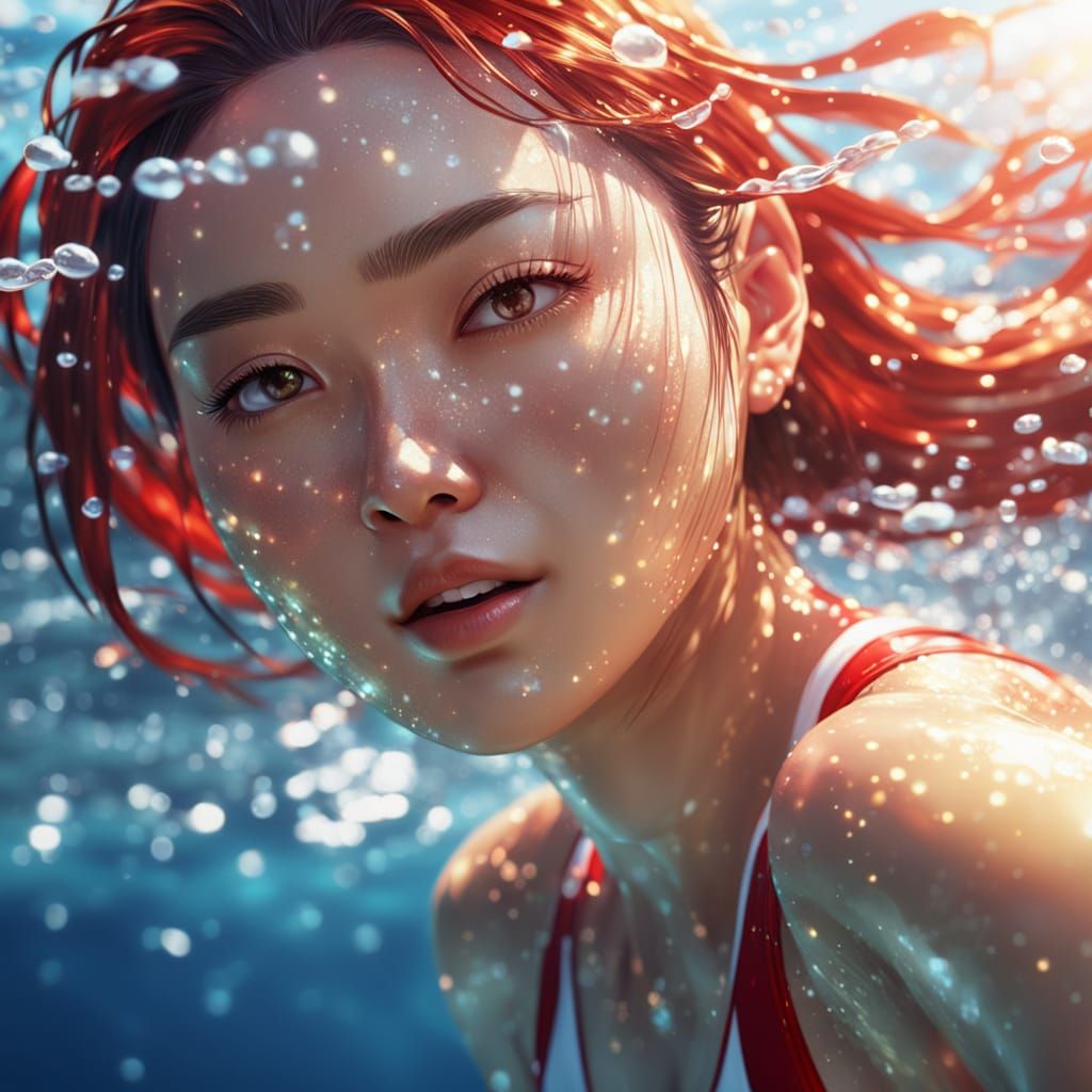 Vibrant Anime-Inspired Japanese Diver in Close-Up