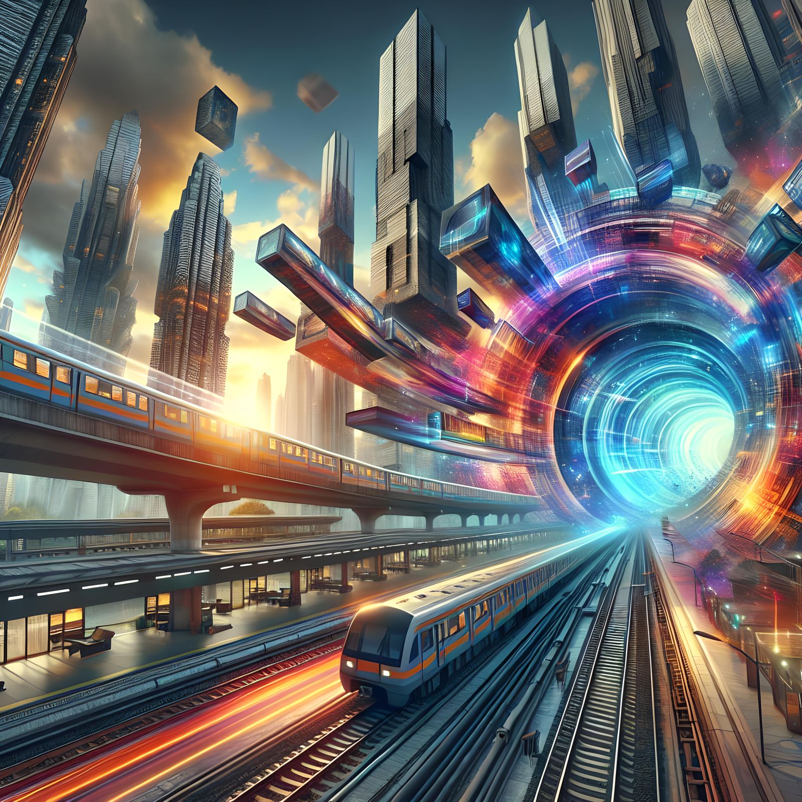 Surreal Train Station with Interdimensional Portals