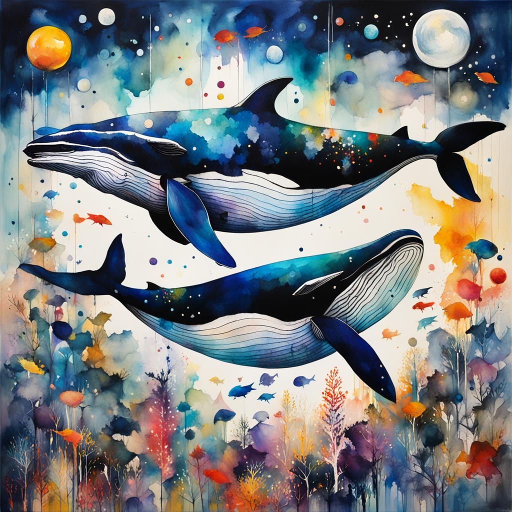 Whale Song: Impressionist Gouache Maximalist Masterpiece