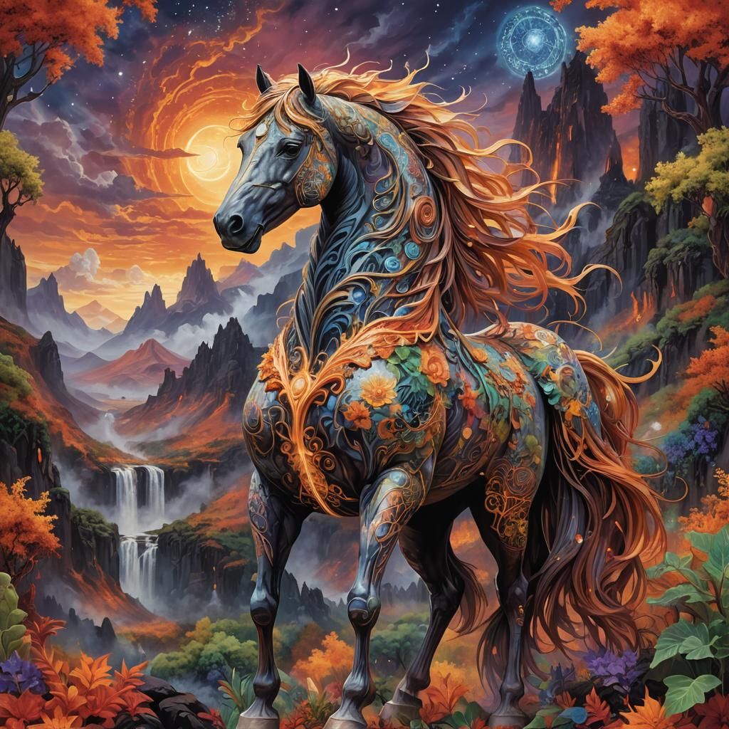 Ethereal Horse in Crystalline Dreamscape