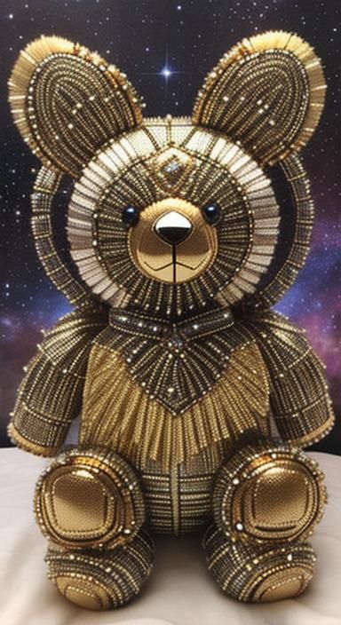 Reflective Metallic Teddy Bear with Double Helix Beadwork