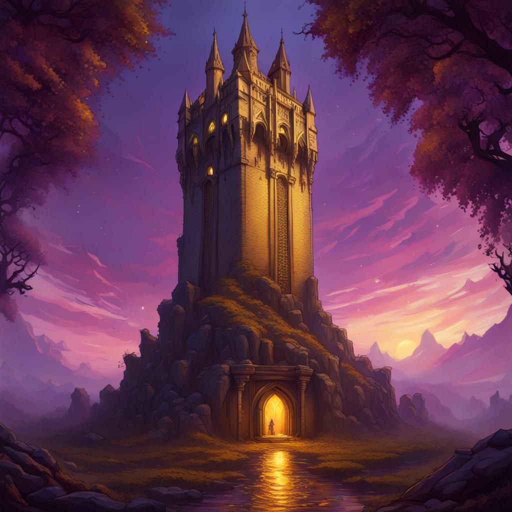 The Tower Tarot Card in Dark Fantasy Style