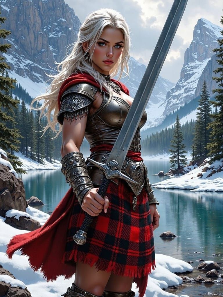 Sword-Wielding Celtic Warrior in Dramatic Landscape