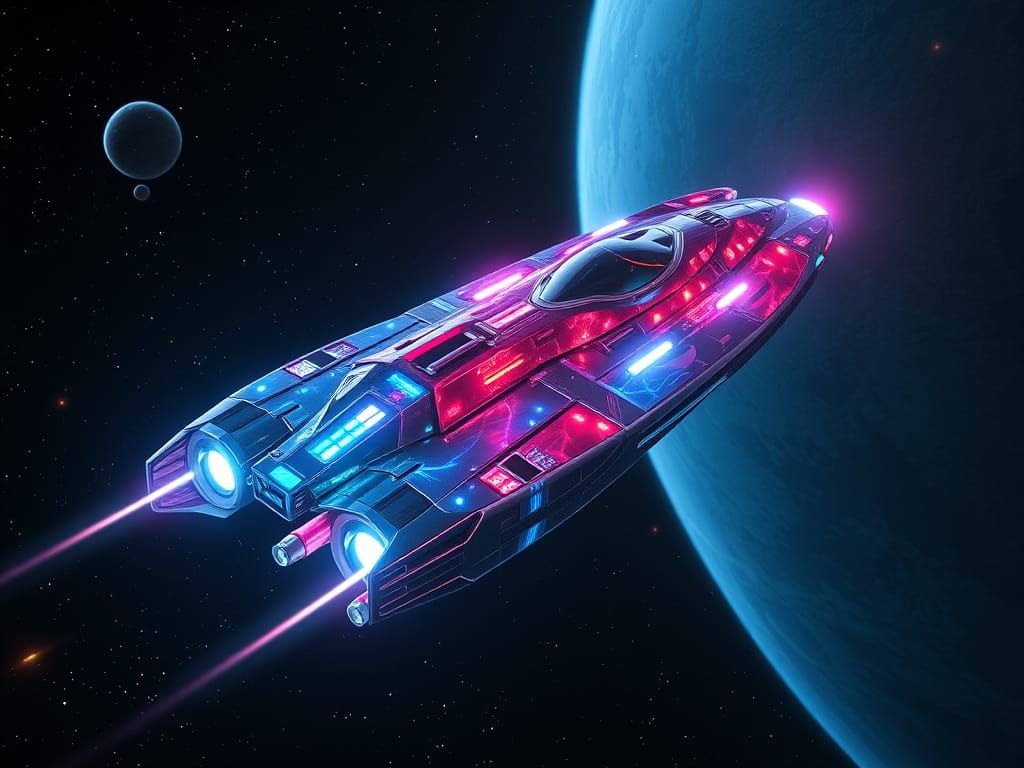 Sleek Futuristic Spacecraft with Carbyne Armor and Holograph...
