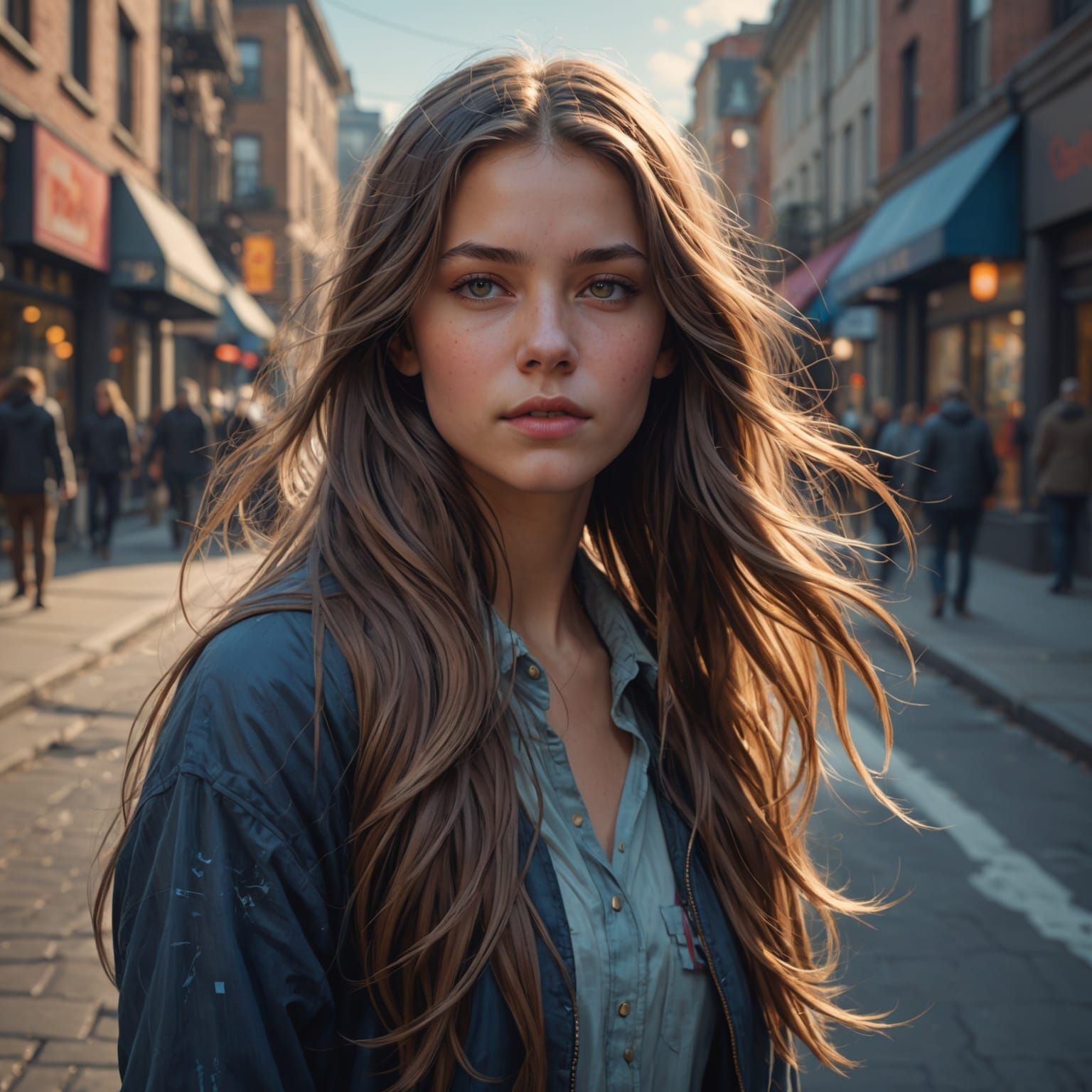 Hyperdetailed Portrait of Girl Walking on Street