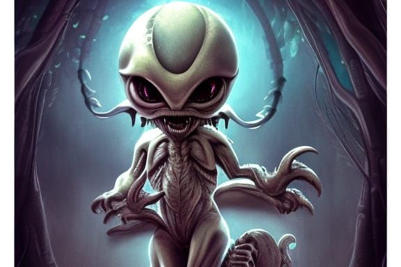 Adorable Kawaii Baby Xenomorph Monster: Detailed Matte Paint...