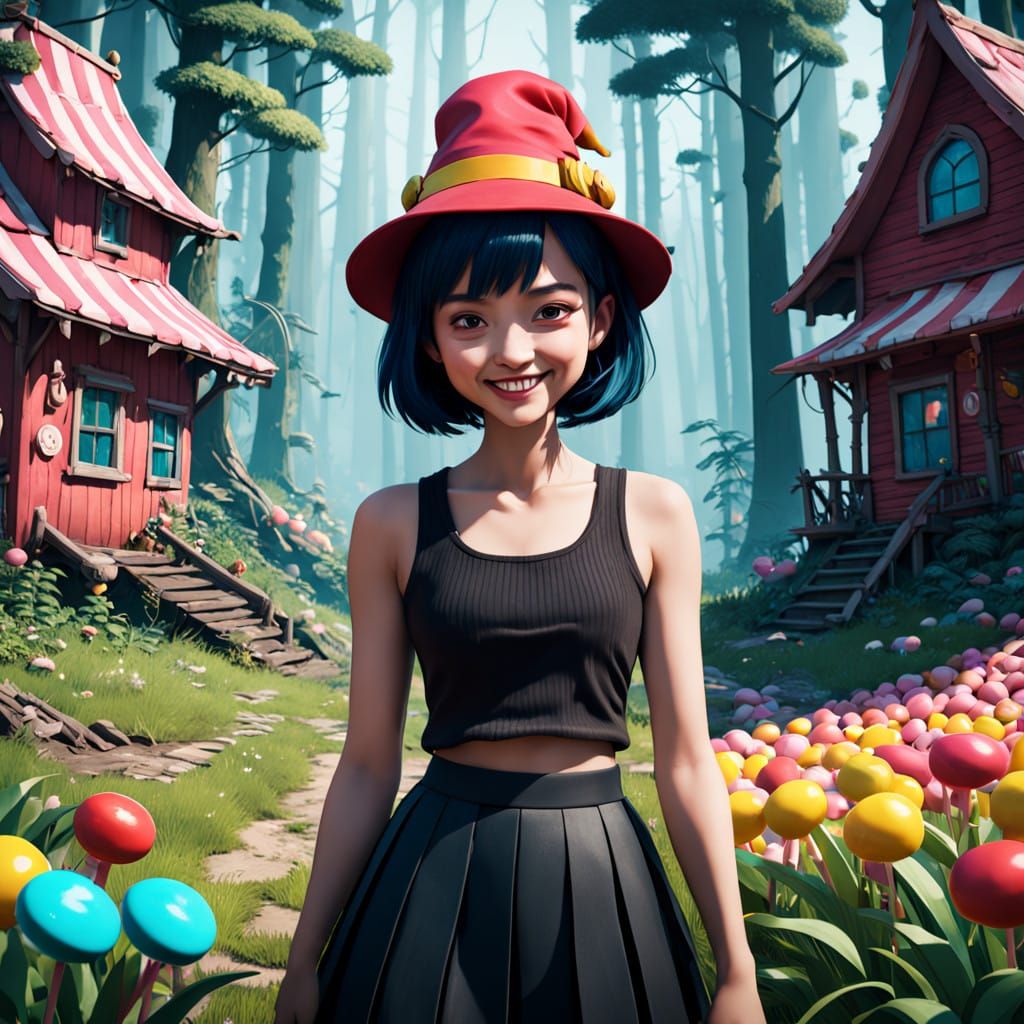 Chibi Mage Girl in Whimsical Candy Cottage