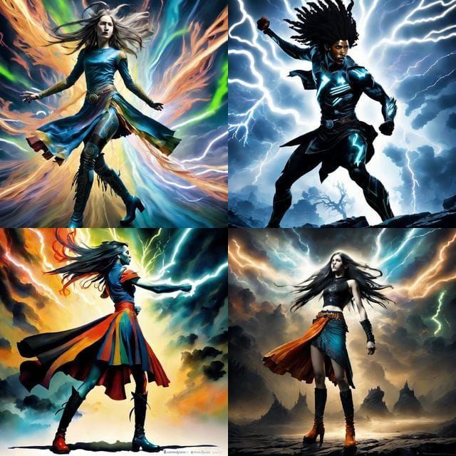 Rebel Defies Lightning With Fists Thrust Skyward