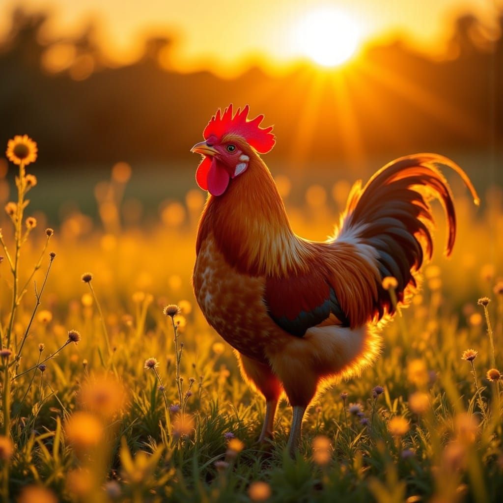 Golden Rooster at Sunrise in Vibrant Colors