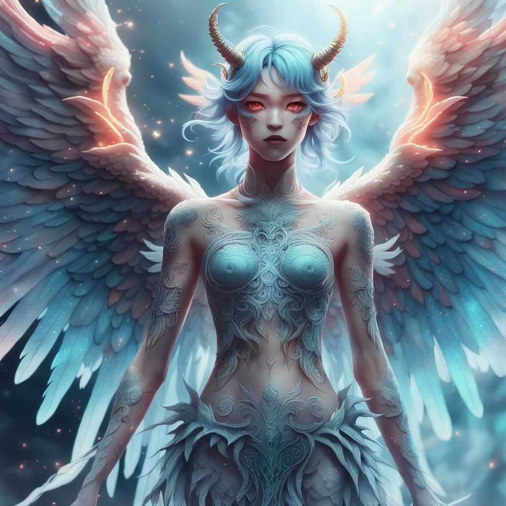 Demon Angel Hybrid in Ethereal Anime Style
