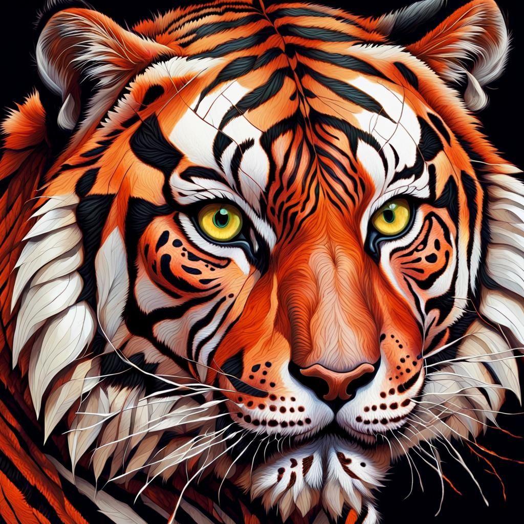 Zentangle Bengal Tiger in Surreal Digital Art