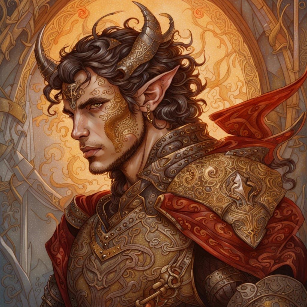 Tiefling Paladin Portrait in Fantasy Style