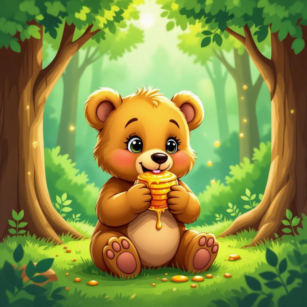 Golden Bear Cub's Enchanting Forest Feast