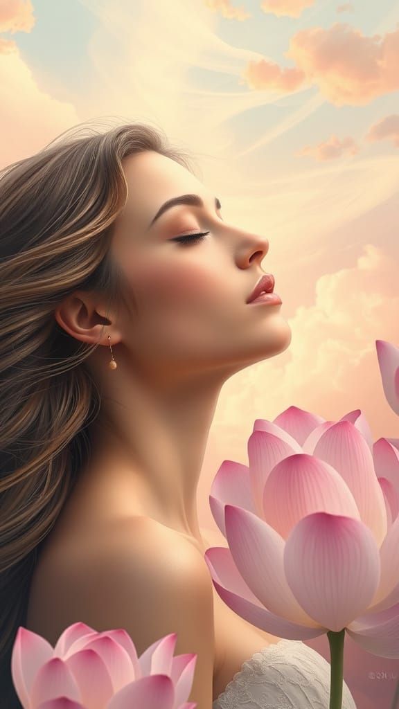 Dreamy Woman in Whimsical Pastel Paradise