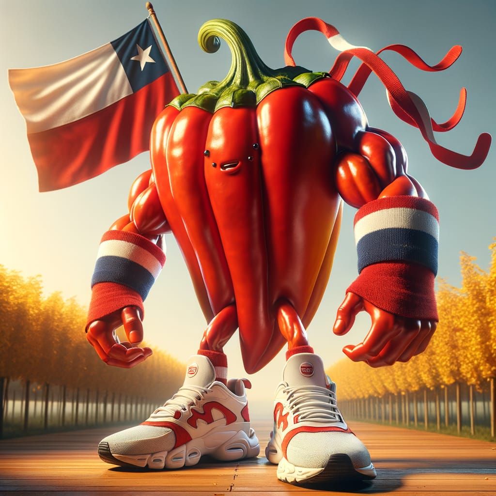 Giant Red Chili Pepper Hero in Adidas Sneakers