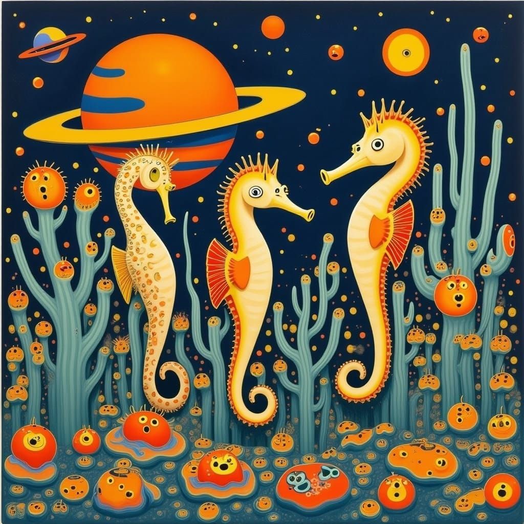 Seahorses Constructing a Planet with Dotted Style