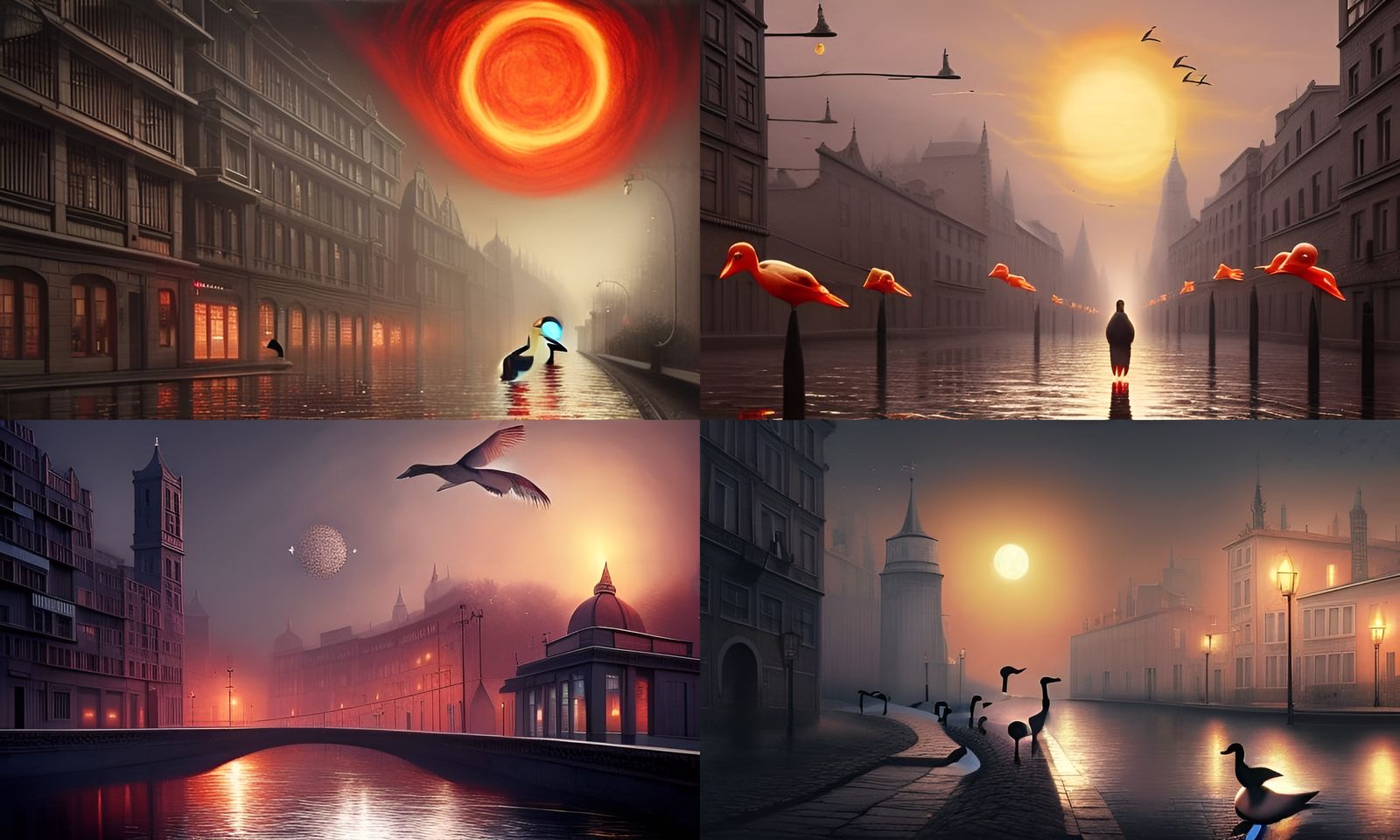 Celtic Duck City with Crimson Star, Romanticism Style