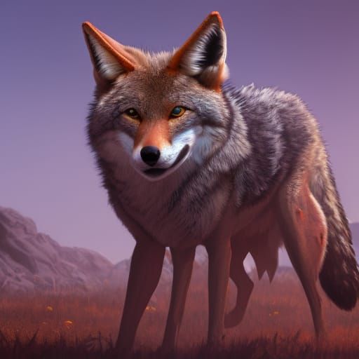Detailed Coyote Matte Painting in Deep Color