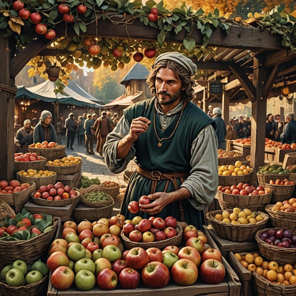 Medieval Autumn Market Stall in Fantasy Art Style