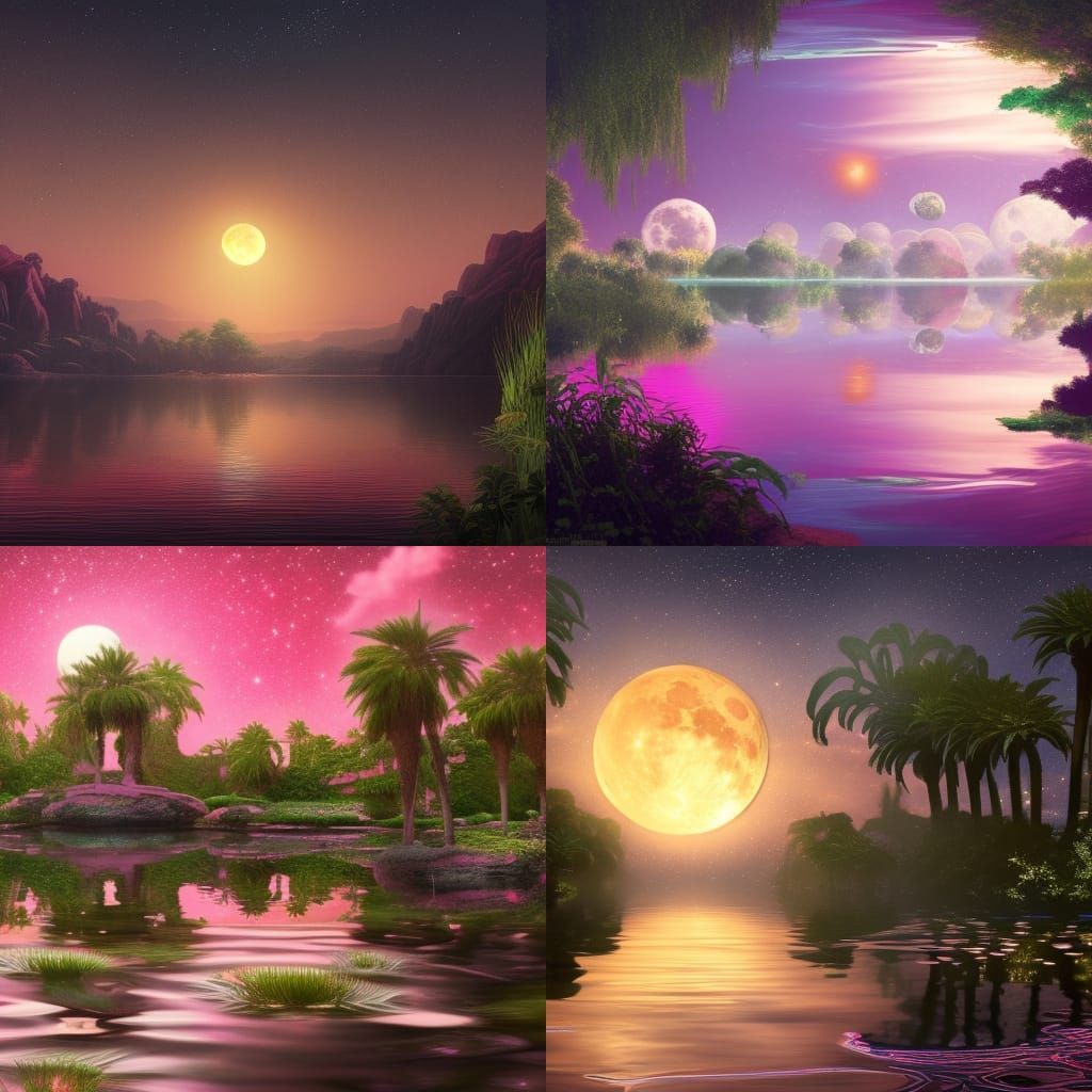 Pink Moon Reflection: Fantasy Oasis in Unreal Engine