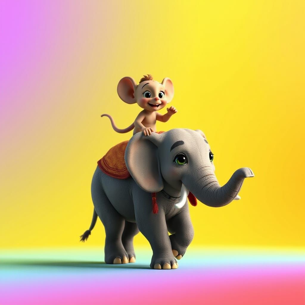 Mouse Riding Elephant: Pixar-Style 3D Art