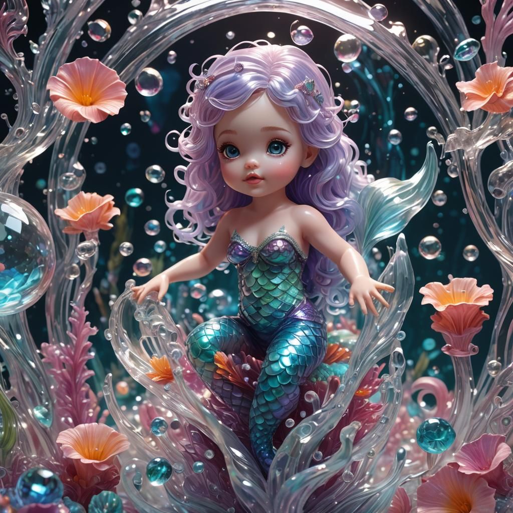 Bioluminescent Crystal Mermaid Sculpture in Digital Art