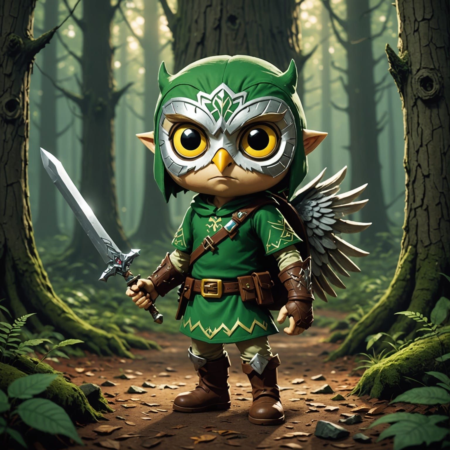 A chibi Link with an owl mask.