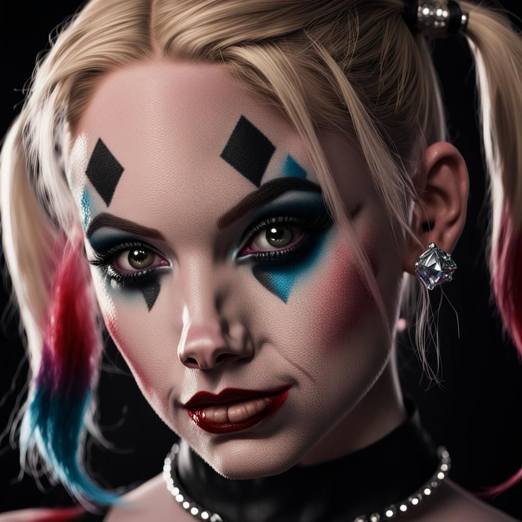 Harley Quinn Close-Up in Hyperrealistic Splash Art