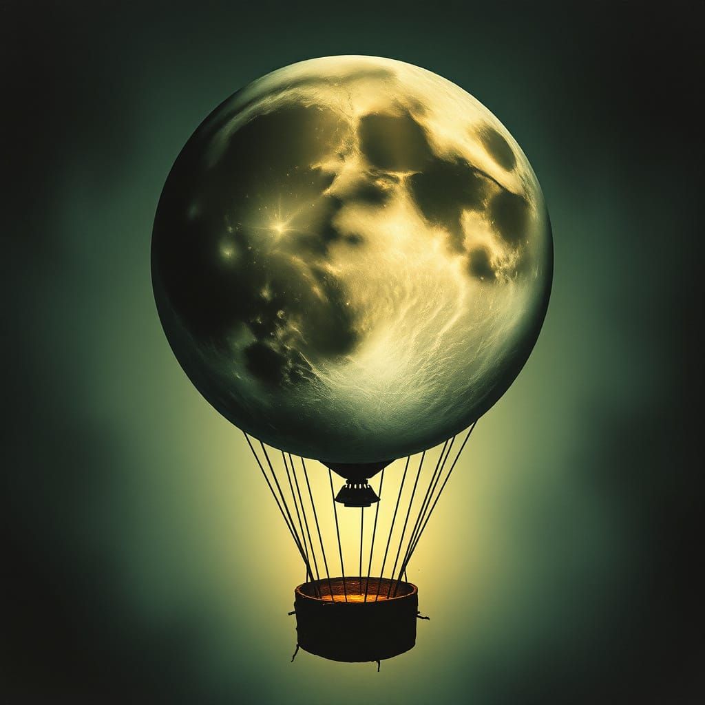 Dark Fantasy Moonlit Balloon in Vintage Horror Style