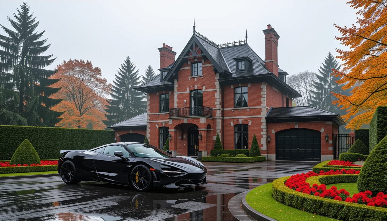 Victorian Chateau with McLaren in Misty Autumn Garden