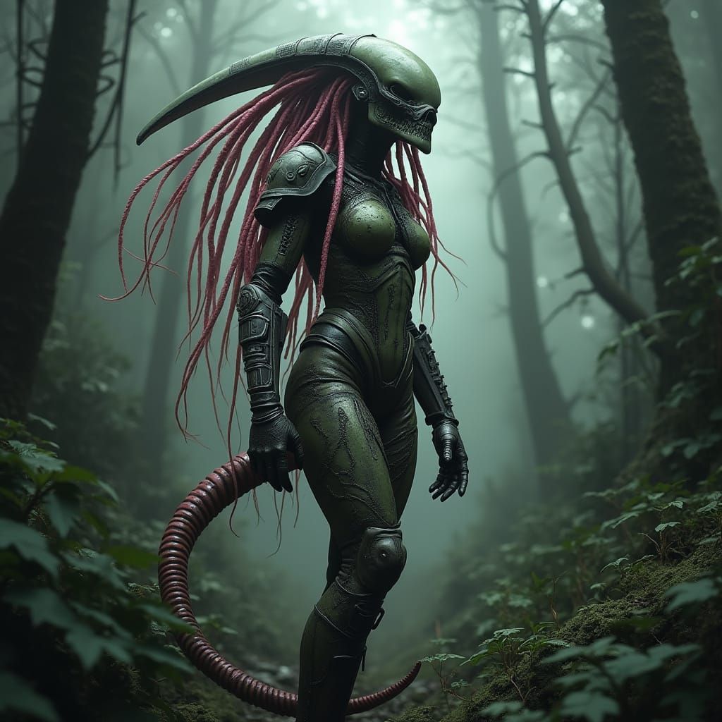Female Predator in Jungle with Biomechanical Style