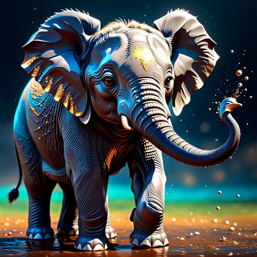 Adorable Baby Elephant in Hyperrealistic Style