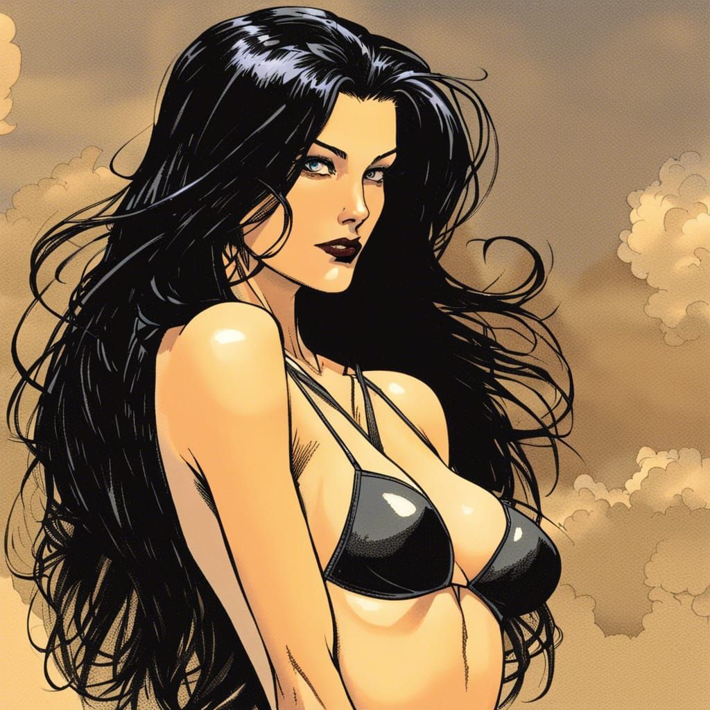 Woman in Black Bikini: Milo Manara Comic Style