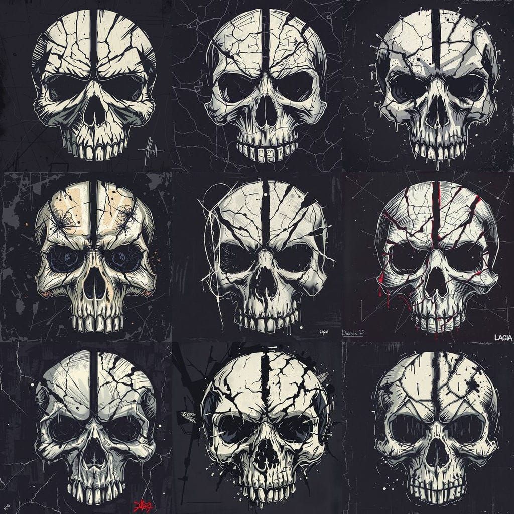 Rugged, Hand-Drawn Skull Icon with Rebellion and Defiance
