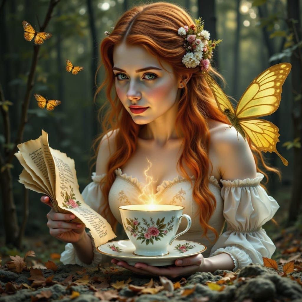 Autumn Fairy Tea Party with Butterflies and Fireflies