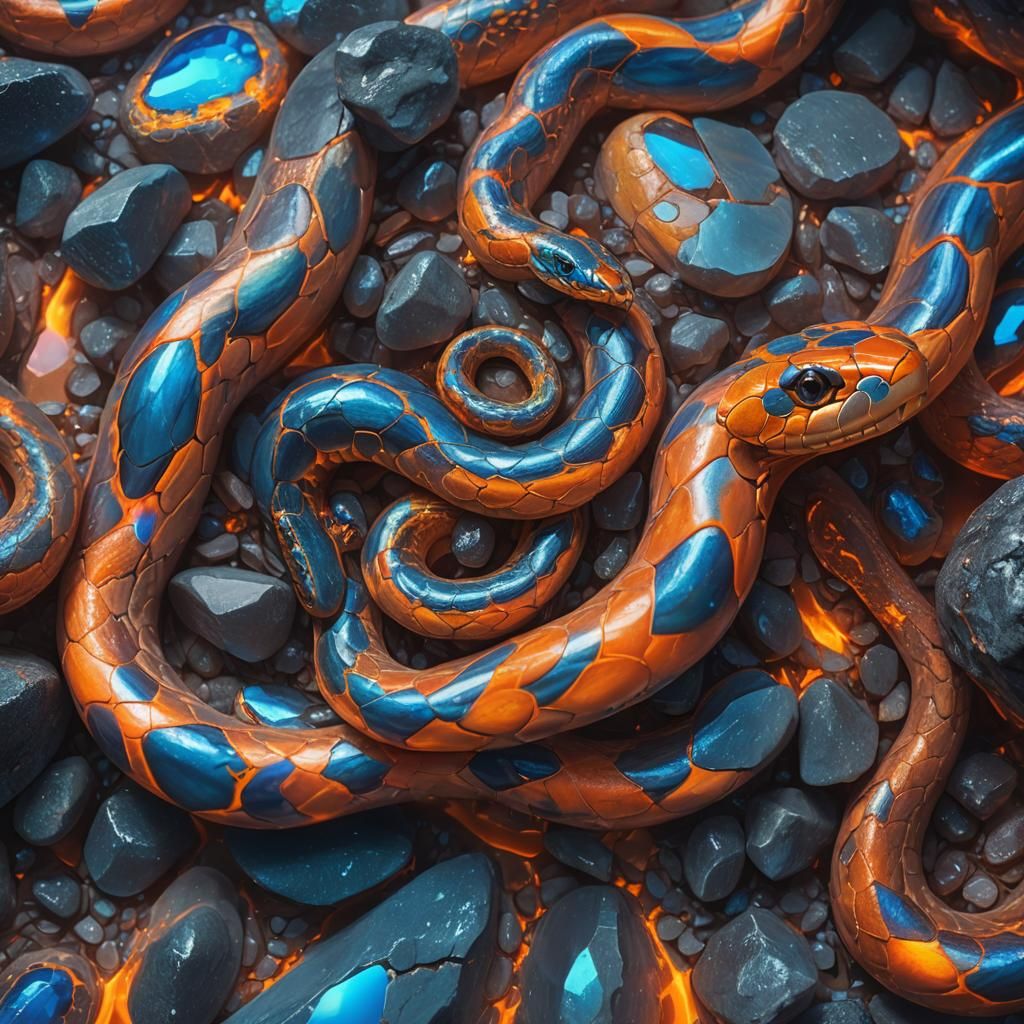 Surreal Snake Gaze in Electric Blue and Orange