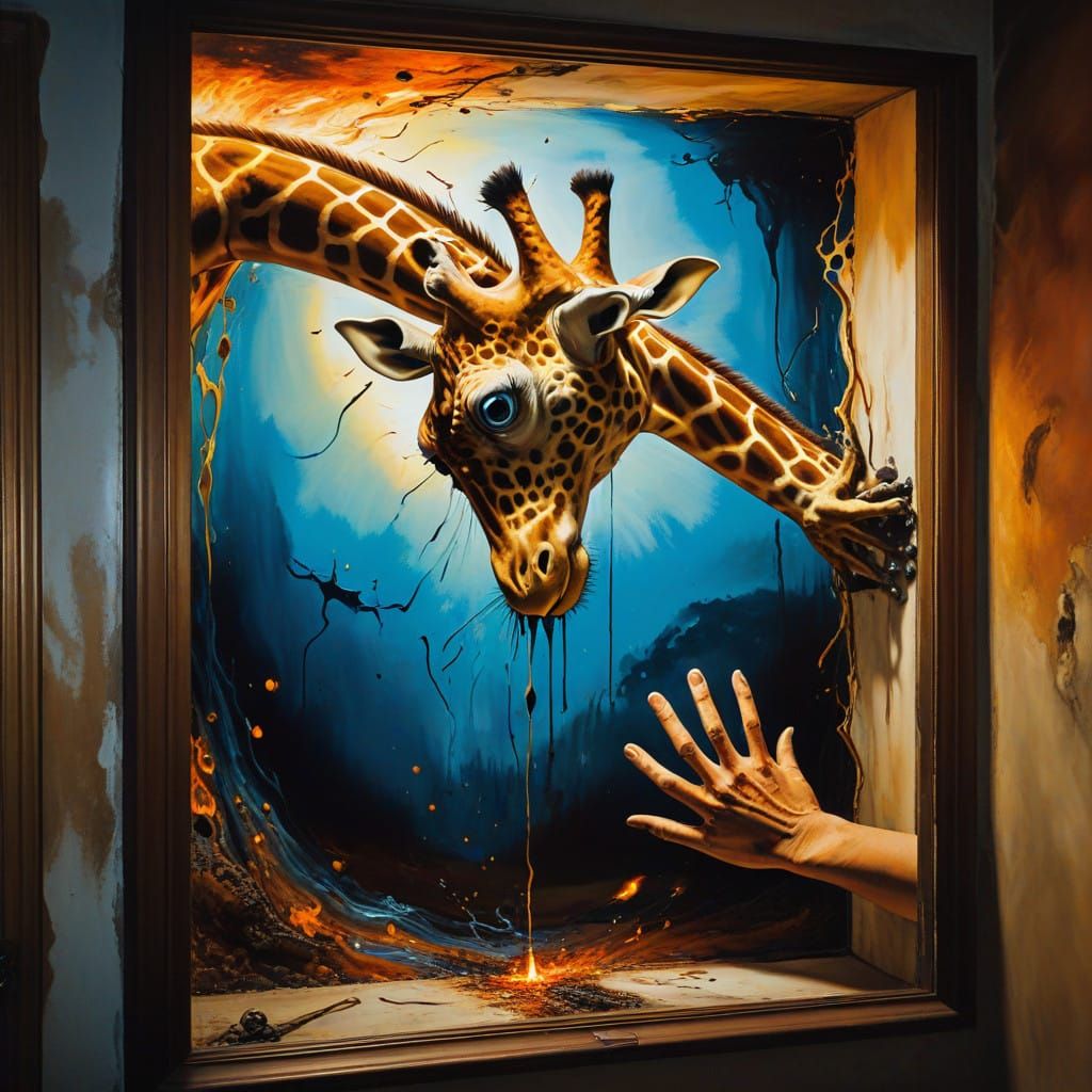 Surrealist Master Trapped in Melting Clockscape with Burning...